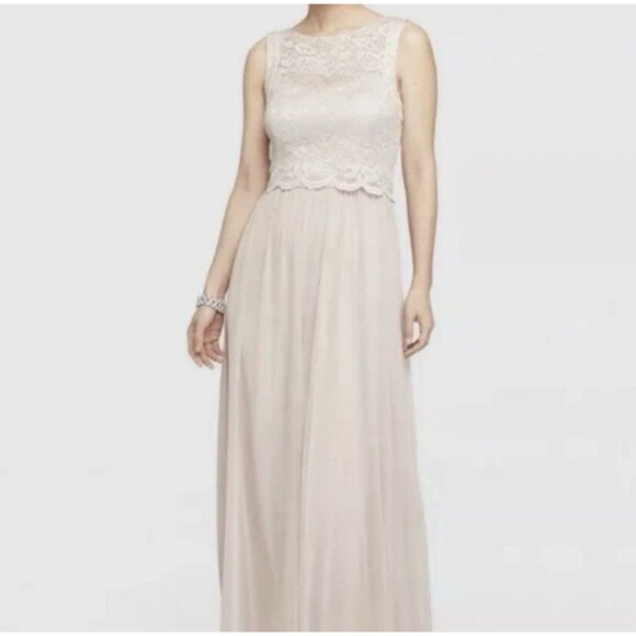 Nightway Champagne Lace Formal Empire Elegant Prom Wedding Dress Gown Size 14P - Picture 1 of 14